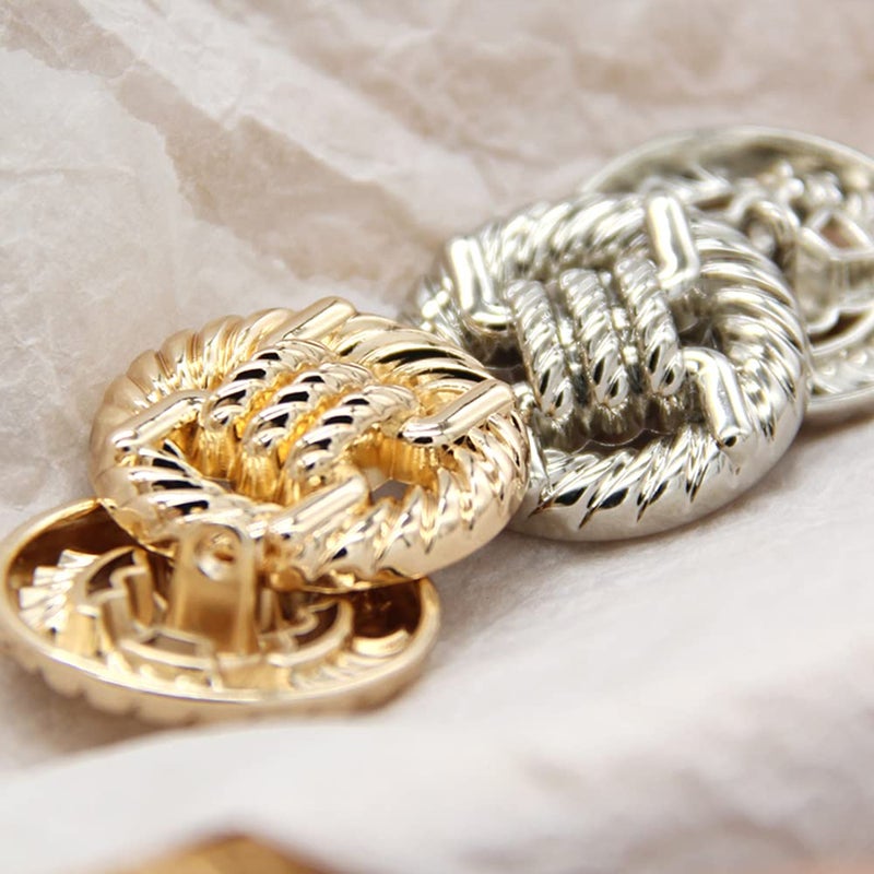 vingol 5 PCS Round Alloy Metal Buttons,Knotted Rope Hollow Pattern, for Clothes Women Coat Sweater Sewing Accessories (Golden, 25mm) - Image 5